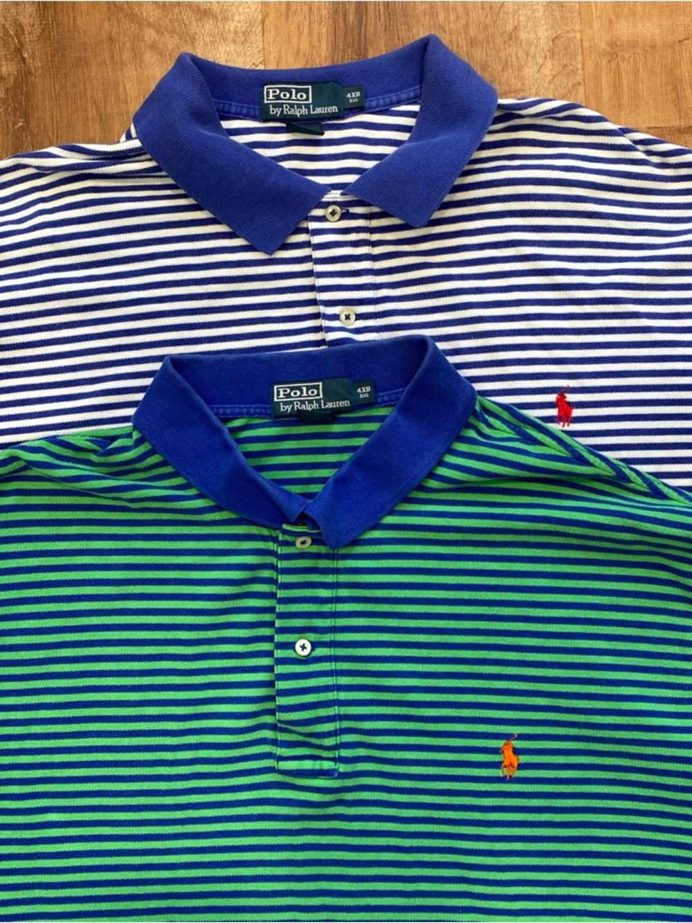 Lot 2 Polo Ralph Lauren Mens 4XB Short Sleeve Polo Shirt Green Blue Striped